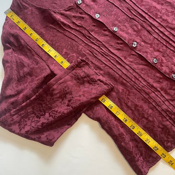 CP Shades Burgundy Button Top Womens Small Pleated V-Neck Tonal Floral Print - Picture 7 of 7